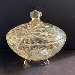 Beautiful pressed glass candy dish with lid.